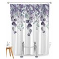 thumbnail image 1 of Split Shower Curtain for Transfer Bench, Purple Green Eucalyptus Fabric Shower Curtains for Bathroom, Watercolor White Botanical Tub Sliding Transfer Bench Waterproof Bath Curtains 72"x96", 1 of 9