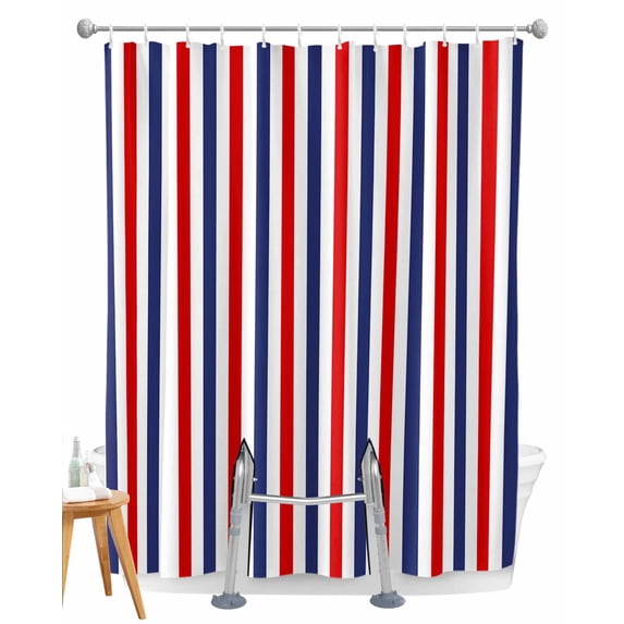Split Shower Curtain for Transfer Bench, Red Blue White Striped Fabric Shower Curtains for Bathroom, Modern Simple Stripes Tub Sliding Transfer Bench Waterproof Bath Curtains 72"x96"