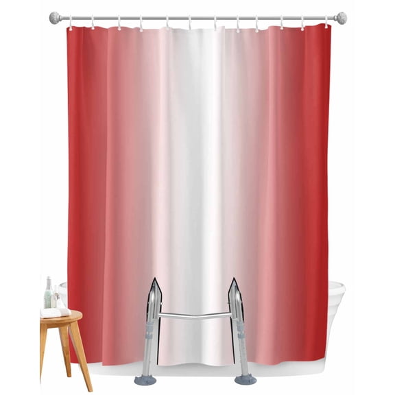 Split Shower Curtain for Transfer Bench, Red Ombre Fabric Shower Curtains for Bathroom, Red White Gradient Modern Abstract Art Tub Sliding Transfer Bench Waterproof Bath Curtains 72"x96"