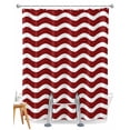 thumbnail image 1 of Split Shower Curtain for Transfer Bench, Red White Fabric Shower Curtains for Bathroom, Modern Abstract Waves Water Ripple Striped Tub Sliding Transfer Bench Waterproof Bath Curtains 72"x78", 1 of 9