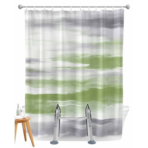 Split Shower Curtain for Transfer Bench, Sage Green Gray Fabric Shower Curtains for Bathroom, Neutral Abstract White Ombre Texture Tub Sliding Transfer Bench Waterproof Bath Curtains 72"x72"