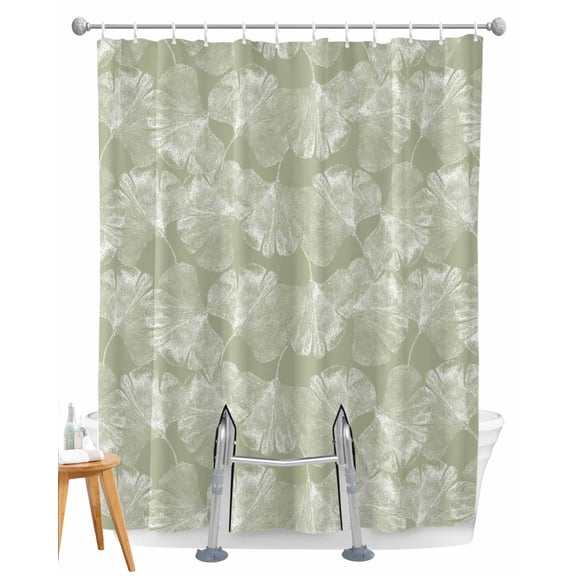 Split Shower Curtain for Transfer Bench, Sage Green Leaves Fabric Shower Curtains for Bathroom, Vintage Abstract Art Botanical Tub Sliding Transfer Bench Waterproof Bath Curtains 72"x72"