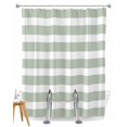 thumbnail image 1 of Split Shower Curtain for Transfer Bench, Sage Green Stripe Fabric Shower Curtains for Bathroom, Modern Simple Geometric White Striped Tub Sliding Transfer Bench Waterproof Bath Curtains 72"x96", 1 of 9