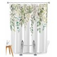 thumbnail image 1 of Split Shower Curtain for Transfer Bench, Spring Botanical Fabric Shower Curtains for Bathroom, Teal Eucalyptus Leaves Watercolor Tub Sliding Transfer Bench Waterproof Bath Curtains 72"x78", 1 of 9