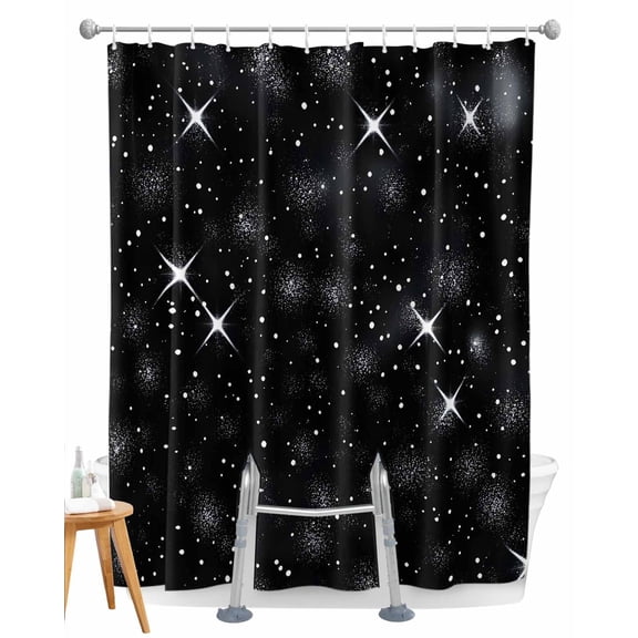 Split Shower Curtain for Transfer Bench, Starry Sky Fabric Shower Curtains for Bathroom, Modern Black Abstract Dots Stars Aesthetic Tub Sliding Transfer Bench Waterproof Bath Curtains 72"x72"