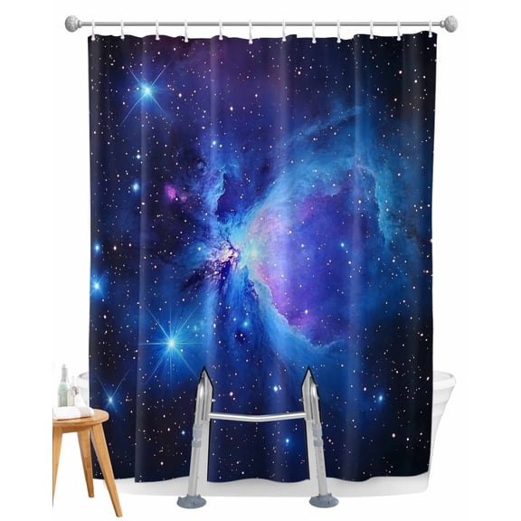 Split Shower Curtain for Transfer Bench, Starry Sky Fabric Shower Curtains for Bathroom, Modern Minimalism Night Star Scenery Art Tub Sliding Transfer Bench Waterproof Bath Curtains 72"x96"
