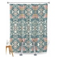 thumbnail image 1 of Split Shower Curtain for Transfer Bench, Teal Pink Fabric Shower Curtains for Bathroom, Vintage Floral Watercolor Boho Ethnic Tub Sliding Transfer Bench Waterproof Bath Curtains 72"x72", 1 of 9