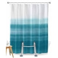 thumbnail image 1 of Split Shower Curtain for Transfer Bench, Turquoise White Ombre Fabric Shower Curtains for Bathroom, Modern Country Abstract Stripes Tub Sliding Transfer Bench Waterproof Bath Curtains 72"x96", 1 of 9