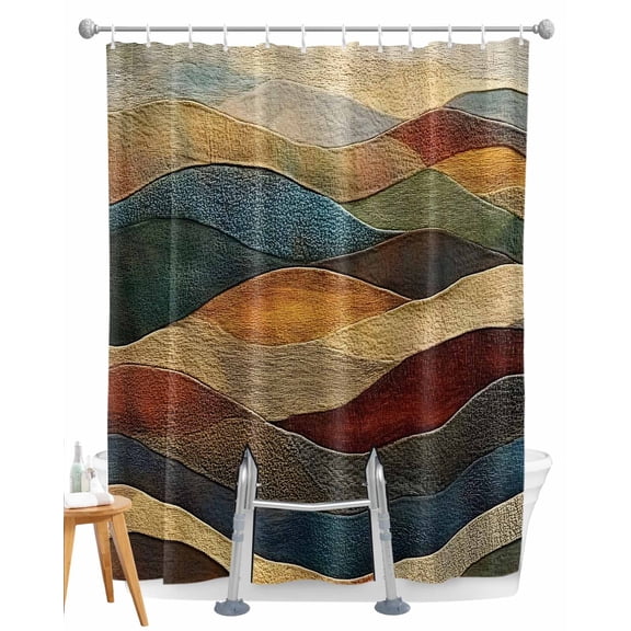 Split Shower Curtain for Transfer Bench, Vintage Green Blue Fabric Shower Curtains for Bathroom, Farmhouse Retro Art Tub Sliding Transfer Bench Waterproof Bath Curtains 72"x78"
