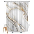 thumbnail image 1 of Split Shower Curtain for Transfer Bench, White Golden Marble Fabric Shower Curtains for Bathroom, Modern Abstract Art Marble Flow Tub Sliding Transfer Bench Waterproof Bath Curtains 72"x84", 1 of 9