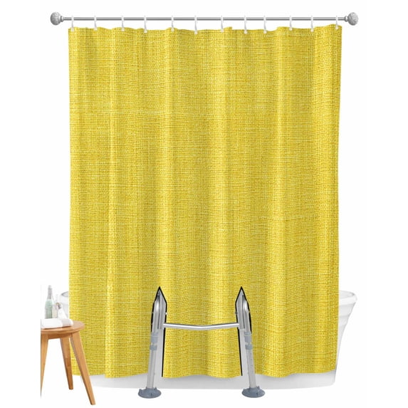 Split Shower Curtain for Transfer Bench, Yellow Burlap Texture Fabric Shower Curtains for Bathroom, Farmhouse Vintage Yellow Tub Sliding Transfer Bench Waterproof Bath Curtains 72"x84"