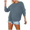 thumbnail image 1 of Split Side Crewneck Sweatshirt for Women Casual Solid Pullover Tops Long Sleeve Comfy Loose T-Shirts, 1 of 7