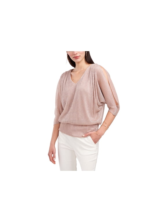 Split-Sleeve Metallic Blouson Top Mauve M