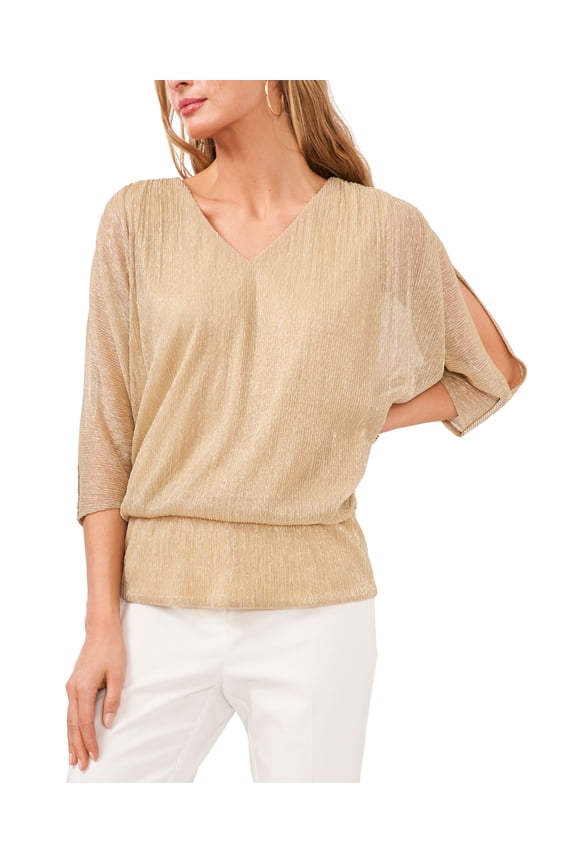 Split-Sleeve Metallic Blouson Top White/Gold S