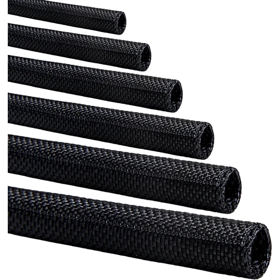 Split-Sleeve Wire Loom for High-Temperature Automotive Harness and Home Cable Management, 25ft - 1/2 inch Braided Cable Management Sleeve Cord Protector, Self-Wrapping Split Wire Loom