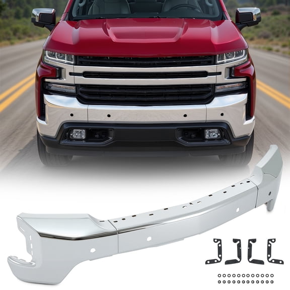 Split Steel Front Bumper Chrome Fit For Chevy Silverado 1500 2019-2022 GM1002873