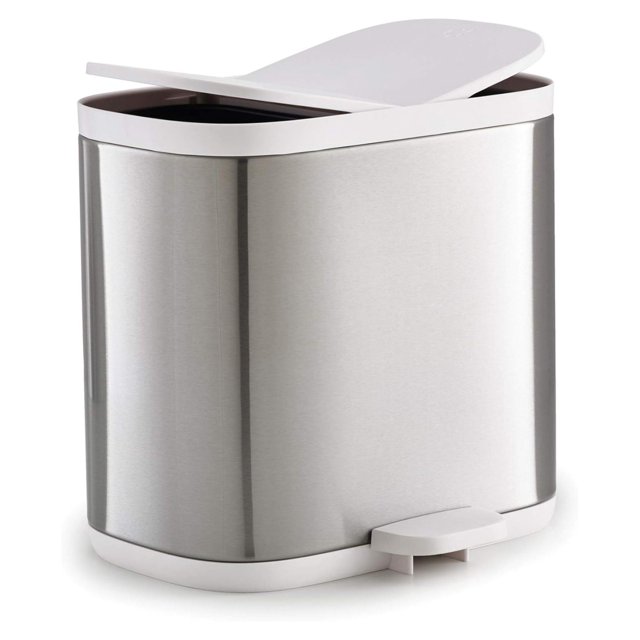 Split Step Trash Can Recycle Bin Dual Compartments Removable Buckets, 1