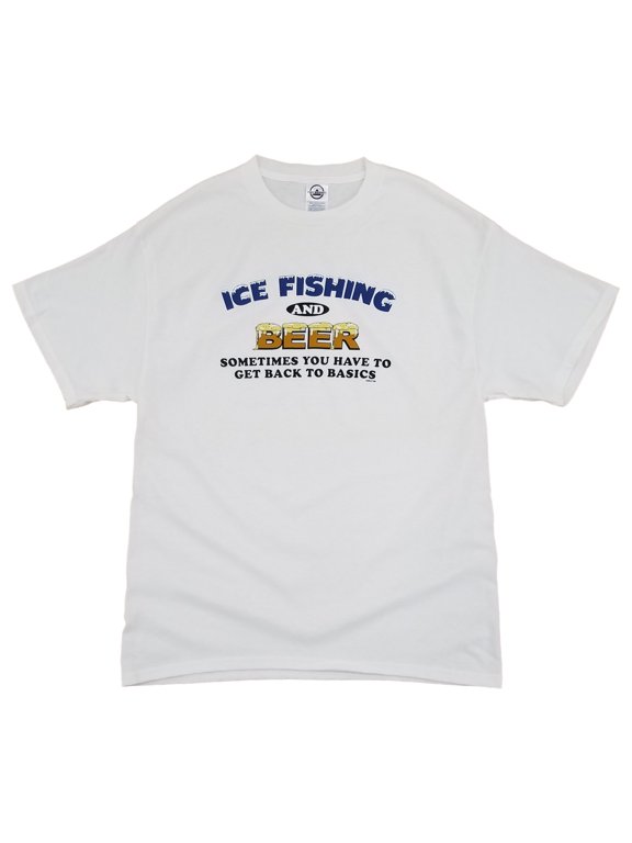 Split Tee Mens White Ice Fishing And Beer Tee Short Sleeve T-Shirt Large
