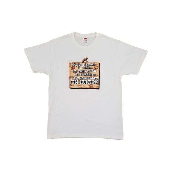 Split Tee Mens White My Boss Thinks Im Sick Hunting Meme Short Sleeve T-Shirt L