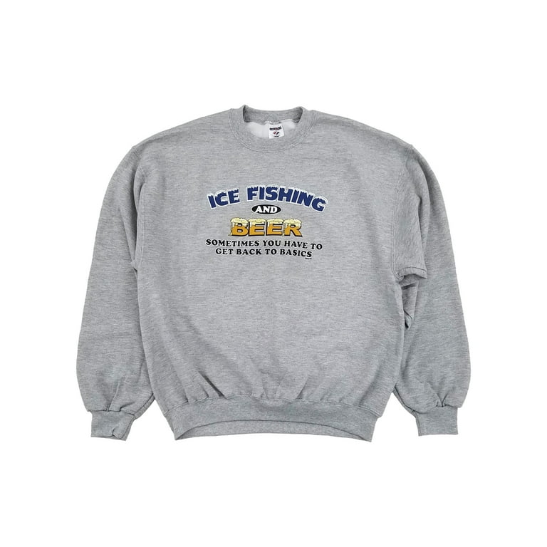 Split Tees Mens Gray Ice Fishing & Beer Sweatshirt Back to The Basics Shirt, Size: XL, Grey