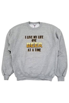 Mens Gray One Beer At A Time Heavyweight Pullover Sweatshirt L