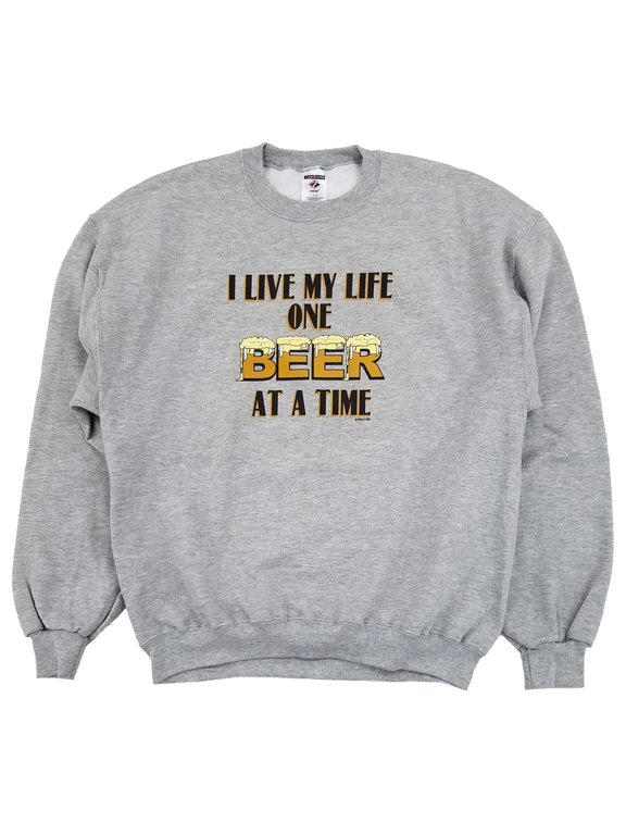 Mens Gray One Beer At A Time Heavyweight Pullover Sweatshirt L