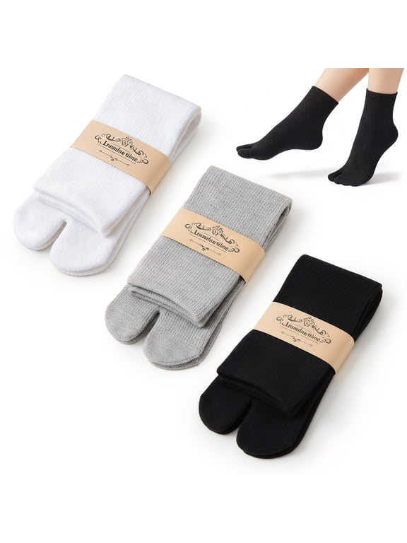 3 Pairs Japanese Split-Toe Tabi Socks for Flip Flop Sandals & Geta, for Men & Women