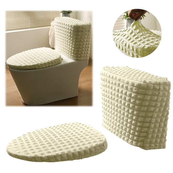 Split Toilet Seat Cover for High Tank Toilets, Soft Elastic Fabric All Season Fit, Washable Reusable Lid and Tank Cover Set, Thick Velvet Bathroom Warmer, #C, By PRYESS