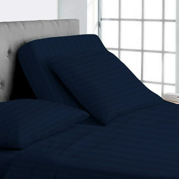 Split Top California King Adjustable Flex Top California King Size 100% Egyptian Cotton, Stripe Navy Blue, 800 Thread Count, 18 inch Deep Pocket, 39" Split Top Sheets Bed 4 Piece Sheet Set