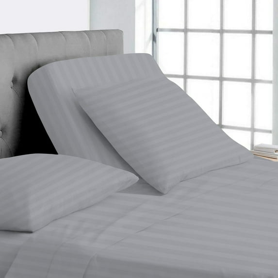 Split Top California King Adjustable Flex Top California King Size 100% Egyptian Cotton, Stripe Silver, 800 Thread Count, 18 inch Deep Pocket, 34" Split Top Sheets Bed 4 Piece Sheet Set