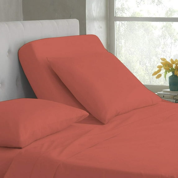 Split Top King Adjustable Flex Top King Size 100% Egyptian Cotton, Solid Brick Red, 800 Thread Count, 21 inch Deep Pocket, 34" Split Top Sheets Bed 4 Piece Sheet Set