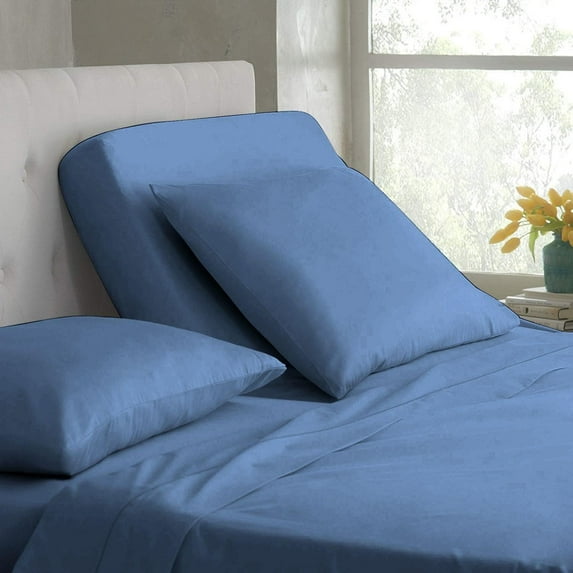 Split Top King Adjustable Flex Top King Size 100% Egyptian Cotton, Solid Medium Blue, 800 Thread Count, 18 inch Deep Pocket, 34" Split Top Sheets Bed 4 Piece Sheet Set