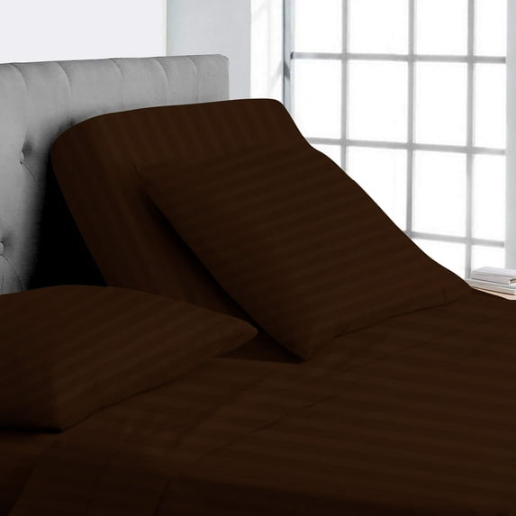 Split Top King Adjustable Flex Top King Size 100% Egyptian Cotton, Stripe Chocolate, 800 Thread Count, 18 inch Deep Pocket, 34" Split Top Sheets Bed 4 Piece Sheet Set