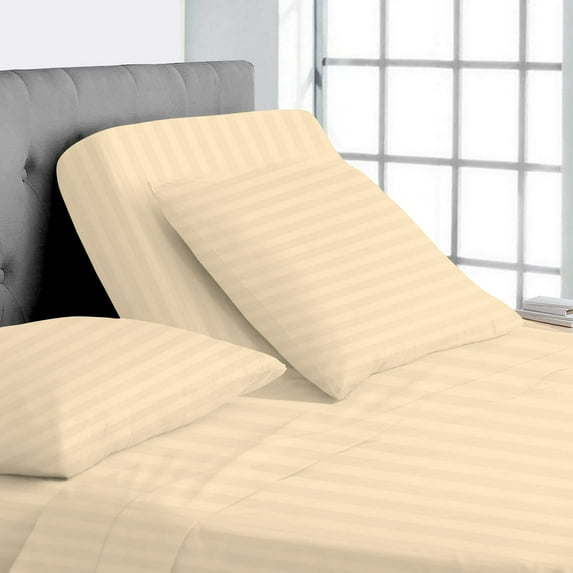 Split Top King Adjustable Flex Top King Size 100% Egyptian Cotton, Stripe Ivory, 800 Thread Count, 18 inch Deep Pocket, 34" Split Top Sheets Bed 4 Piece Sheet Set