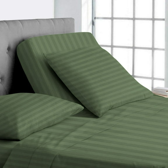 Split Top King Adjustable Flex Top King Size 100% Egyptian Cotton, Stripe Moss, 800 Thread Count, 21 inch Deep Pocket, 39" Split Top Sheets Bed 4 Piece Sheet Set
