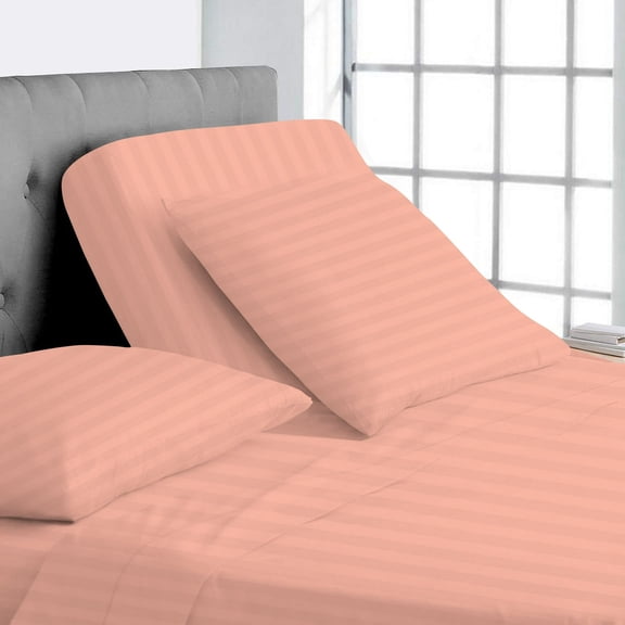 Split Top King Adjustable Flex Top King Size 100% Egyptian Cotton, Stripe Peach, 800 Thread Count, 12 inch Deep Pocket, 32" Split Top Sheets Bed 4 Piece Sheet Set
