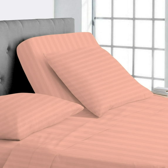 Split Top King Adjustable Flex Top King Size 100% Egyptian Cotton, Stripe Peach, 800 Thread Count, 15 inch Deep Pocket, 32" Split Top Sheets Bed 4 Piece Sheet Set