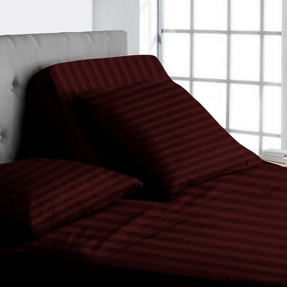 Split Top King Adjustable Flex Top King Size 100% Egyptian Cotton, Stripe Wine, 800 Thread Count, 18 inch Deep Pocket, 34" Split Top Sheets Bed 4 Piece Sheet Set