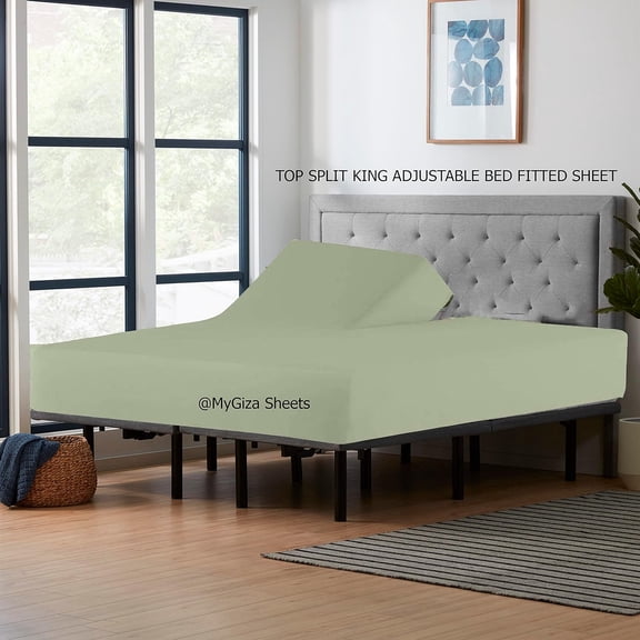 Split Top King Fitted Sheet Only for Sleep Number Adjustable Beds, Giza Cotton,Split Top King Fitted Sheet for Adjustable Bed,Adjustable Bed Fitted Sheet 34" Flex Head King Size,1 Pc (Sage)