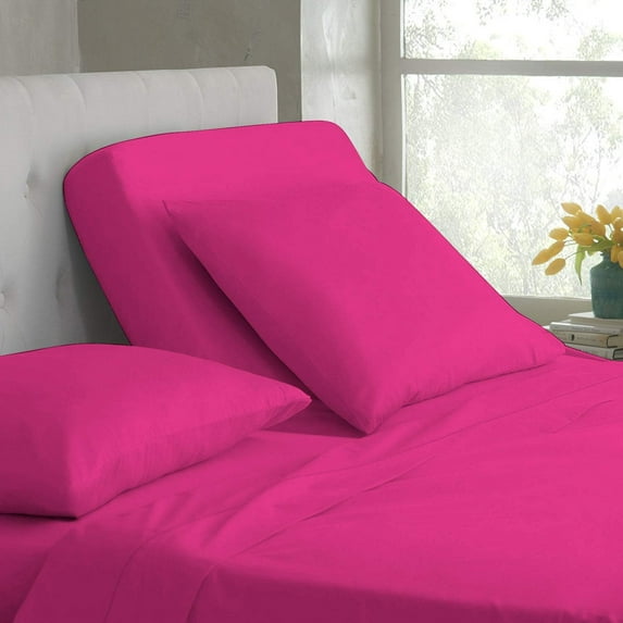 Split Top Queen Adjustable Flex Top Queen Size 100% Egyptian Cotton, Solid Hot Pink, 800 Thread Count, 12 inch Deep Pocket, 28" Split Top Sheets Bed 4 Piece Sheet Set