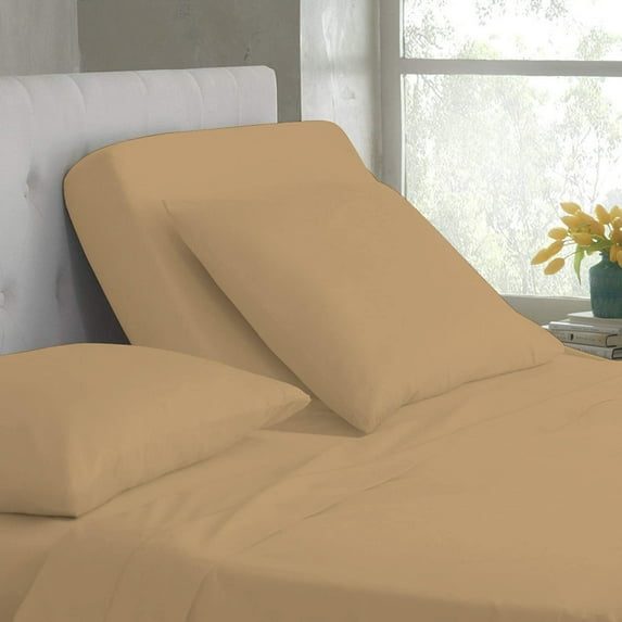 Split Top Queen Adjustable Flex Top Queen Size 100% Egyptian Cotton, Solid Taupe, 800 Thread Count, 15 inch Deep Pocket, 34" Split Top Sheets Bed 4 Piece Sheet Set