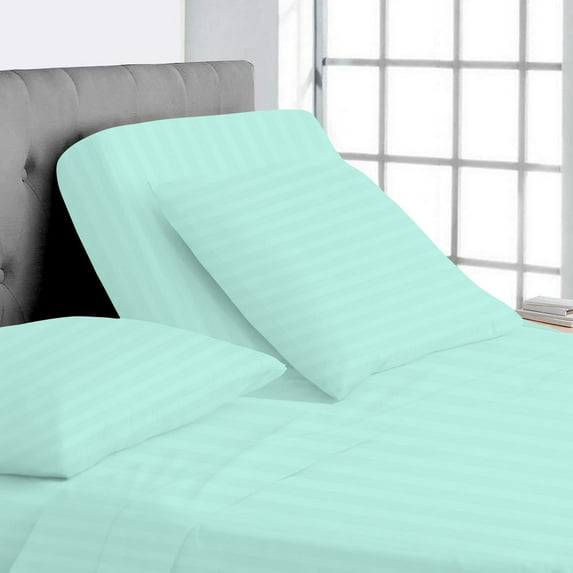 Split Top Queen Adjustable Flex Top Queen Size 100% Egyptian Cotton, Stripe Aqua Blue, 800 Thread Count, 15 inch Deep Pocket, 39" Split Top Sheets Bed 4 Piece Sheet Set