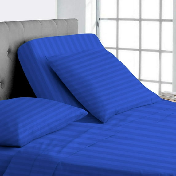 Split Top Queen Adjustable Flex Top Queen Size 100% Egyptian Cotton, Stripe Royal Blue, 800 Thread Count, 18 inch Deep Pocket, 28" Split Top Sheets Bed 4 Piece Sheet Set