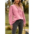 thumbnail image 1 of Split V Neck Ruffle Henley Top, Pink, X-Large, 1 of 5