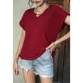 thumbnail image 1 of Split V Neck Textured Net Shirt, Burgundy, Large, 1 of 1