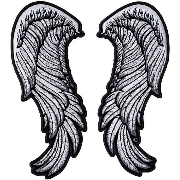 Split White Embroidered Angel Wings Patch, Large Size