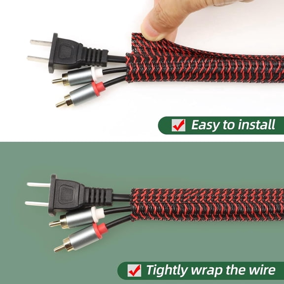 Split Wire Loom Tubing, Cable Protector Sleeve, Braided Cable Management for TV/Computer/Home Theater/Engine Bay, Cord Protectors from Pets No Chew (Red and Black, 1/2"-25ft)