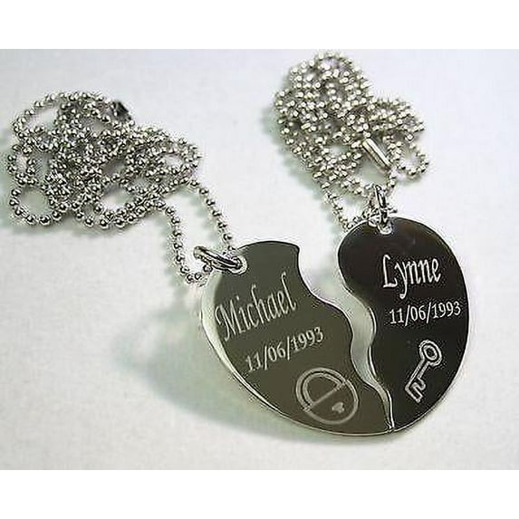 Split heart necklaces. key, necklace set
