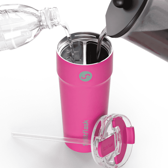 Splitflask 2-in-1 Hot & Cold Insulated Tumbler, 30oz Stainless Steel, Leak-Proof, BPA-Free, Dual Chamber, Travel Mug, Fits Cup Holder (Elle Pink)