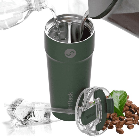 Splitflask 30oz 2-in-1 Green Solid Print Airtight Stainless Steel Tumbler